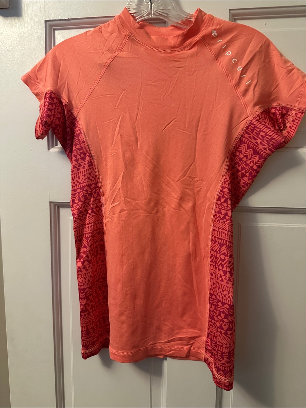 Rip Curl Coral and Hot Pink Short-Sleeve Rash Guard